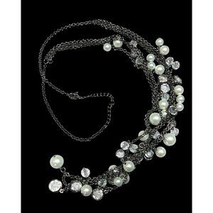 Glam Goth Faux Pearl And Gem Accent Multilayer Necklace